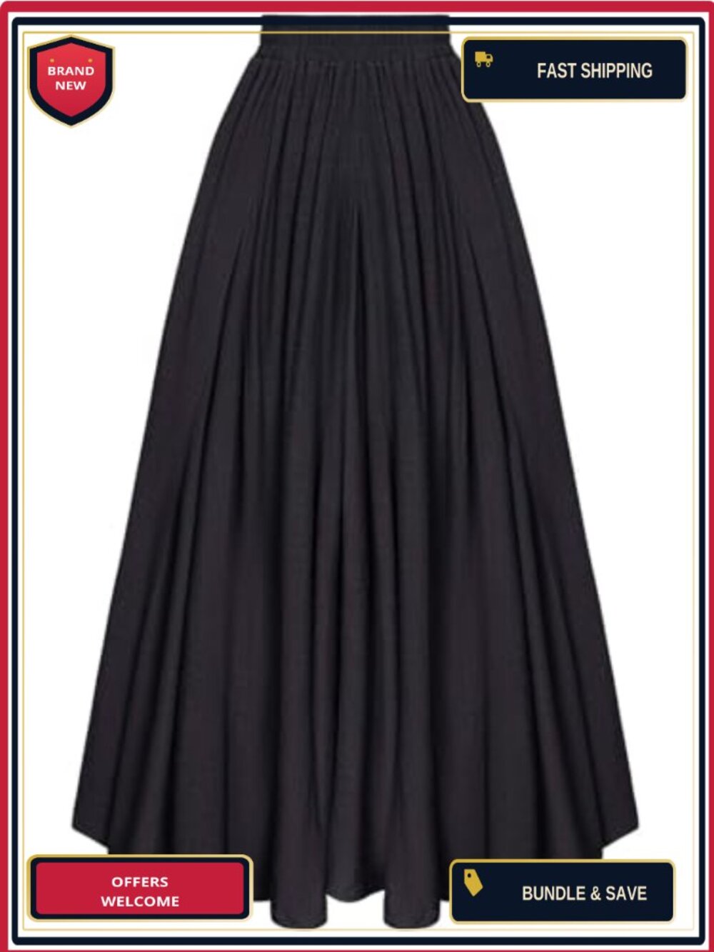 Womens Long Flowy Boho Renaissance Maxi Skirt with Pockets A-Line Elastic Waist